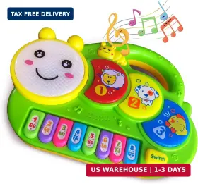 Aminfun Gqjp1 Baby Piano Drum Music Toy 6-12 Months Caterpillar Light Up Musical Keyboard Ani