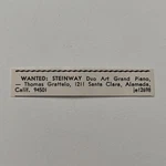 Wanted Steinway Duo Art Grand Piano Thomas Grattelo Alameda Ca 1973 Ad Sai4-s107. Fixed Price $13.50.