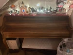 Beautiful Vintage Kimball Upright Console Piano With A Warm Walnut Wood Finish.. Fixed Price $800.00.